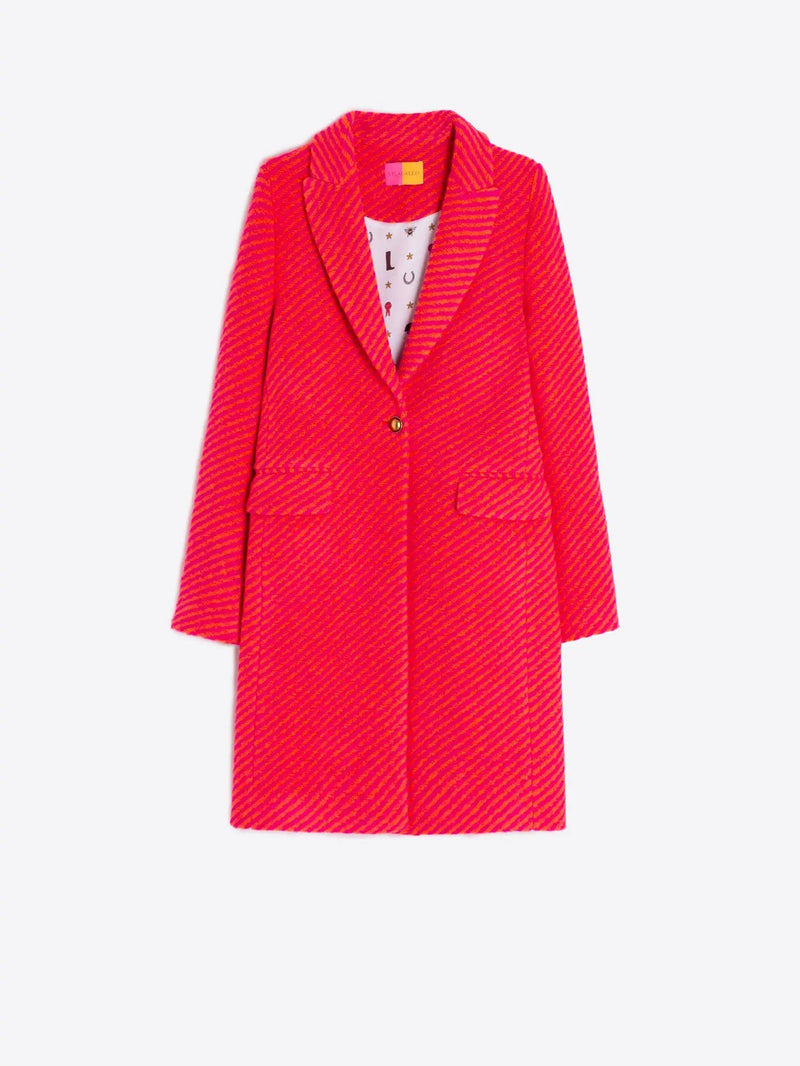 PINK AND ORANGE DIAGONAL STRIPED WOOL COAT Vilagallo