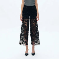 High Rise Wide Leg Jeans with Lace Spliced