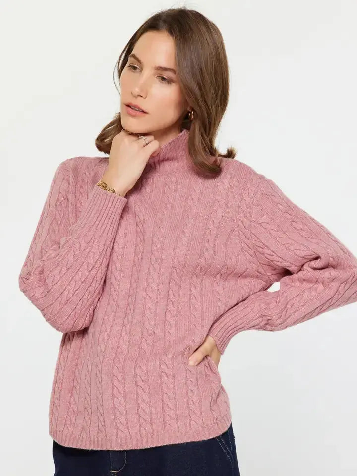 Wool Blend Cable Sweater - Clay Pink Current Air
