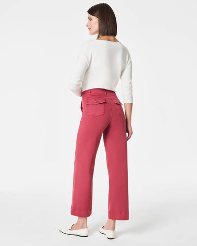 Stretch Twill Cropped Wide Leg Pant - Wild Rose