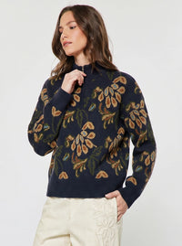 Pattern Jacquard Half Zip-Up Sweater