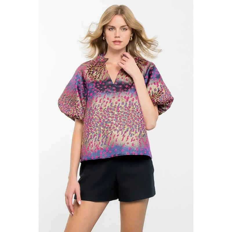 Metallic Detail Bell Sleeve Top THML