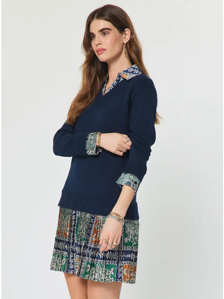Tile Print Woven Combo Sweater Dress