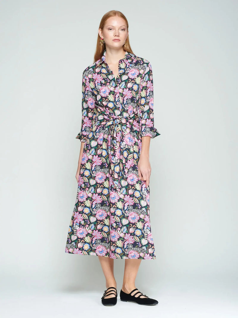 TIGER AND FLORAL SHIRT DRESS Vilagallo