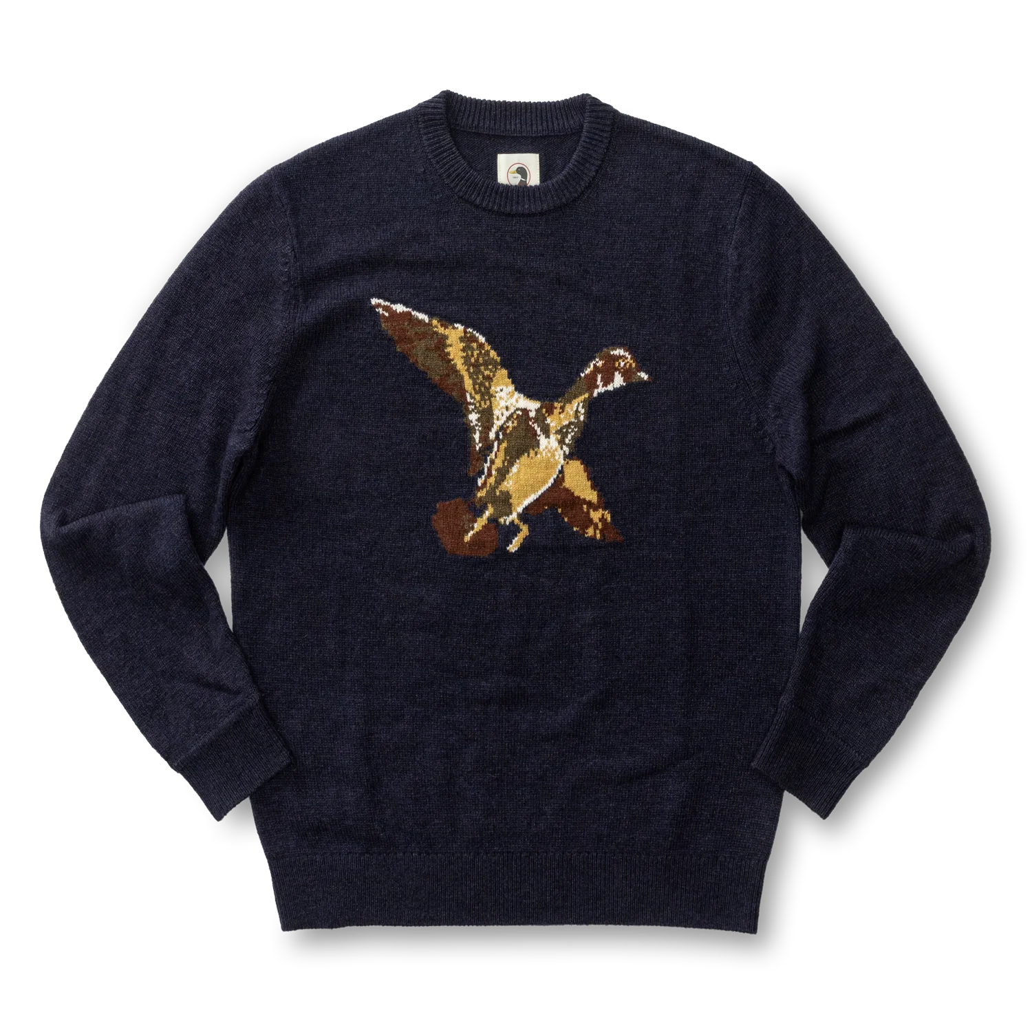 Flying Wood Duck Merino Intarsia Crewneck Sweater