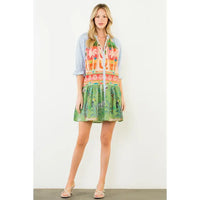 Multi-Patterned V-Neck Dress