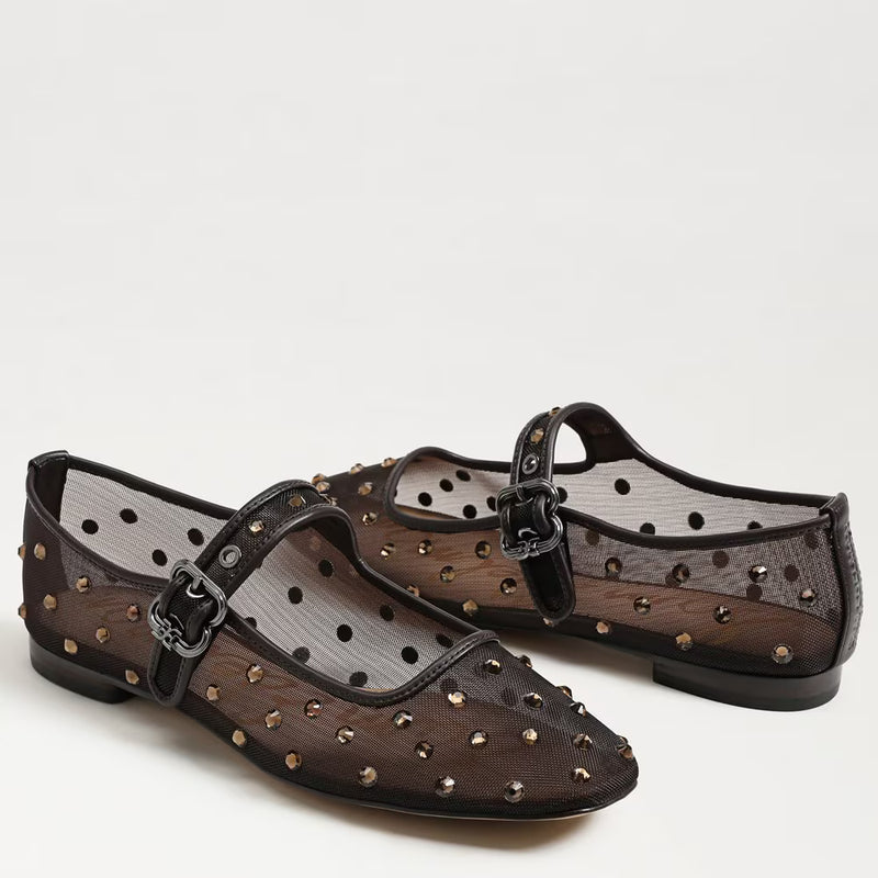 Michaela Shine Mary Jane Flat - Cafe Noir Mesh Fabric Sam Edelman