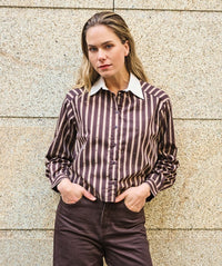 Cropped Striped Blouse w/ Studs