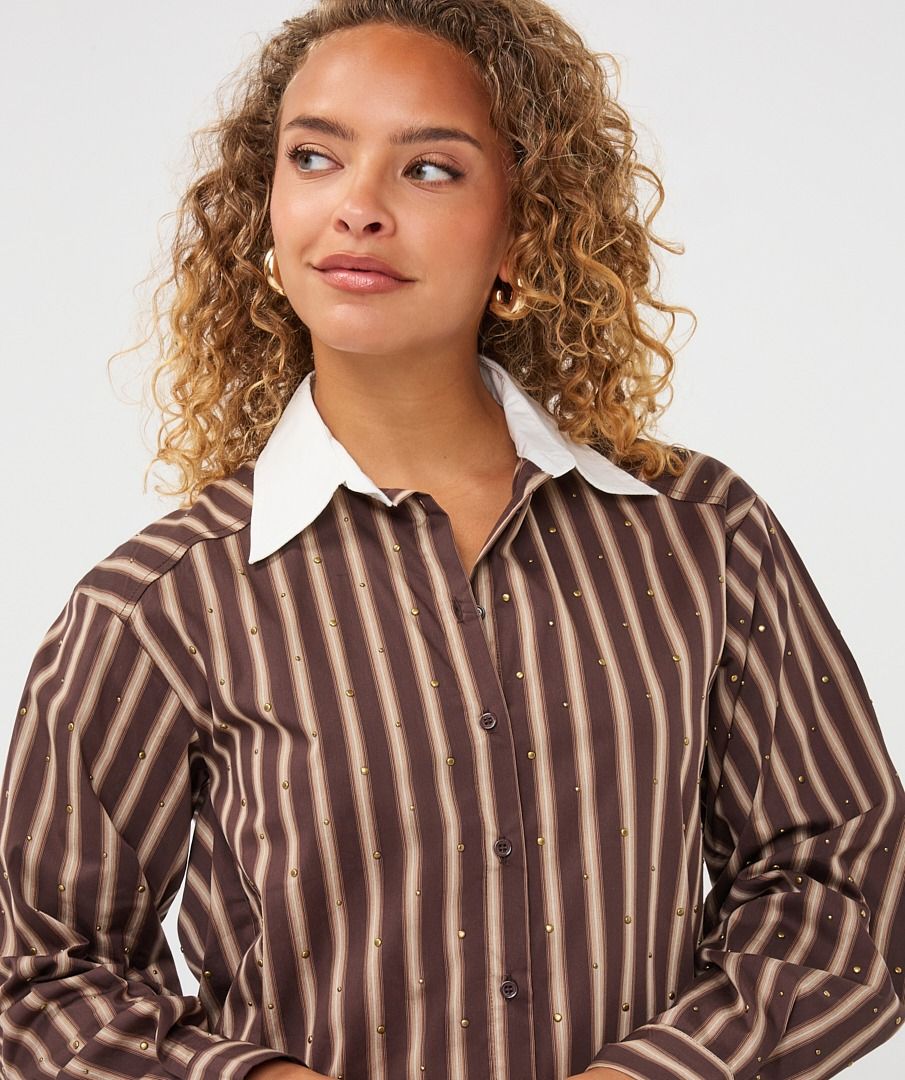 Cropped Striped Blouse w/ Studs