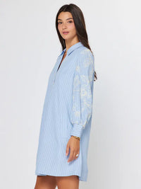 Embroidered Sleeve Striped Shift Dress