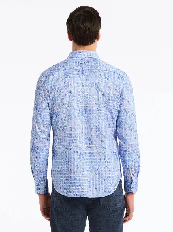 Amsterdam Sport Shirt – Geometric grid overlay on multi-color background