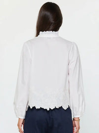 Embroidered Border Long Sleeve Blouse - White
