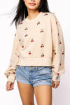Queen of Sparkles jeweled cherry sweatshirt front view