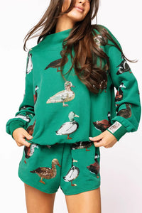 Dark Green Duck Mock Neck Sweatshirt Queen of Sparkles