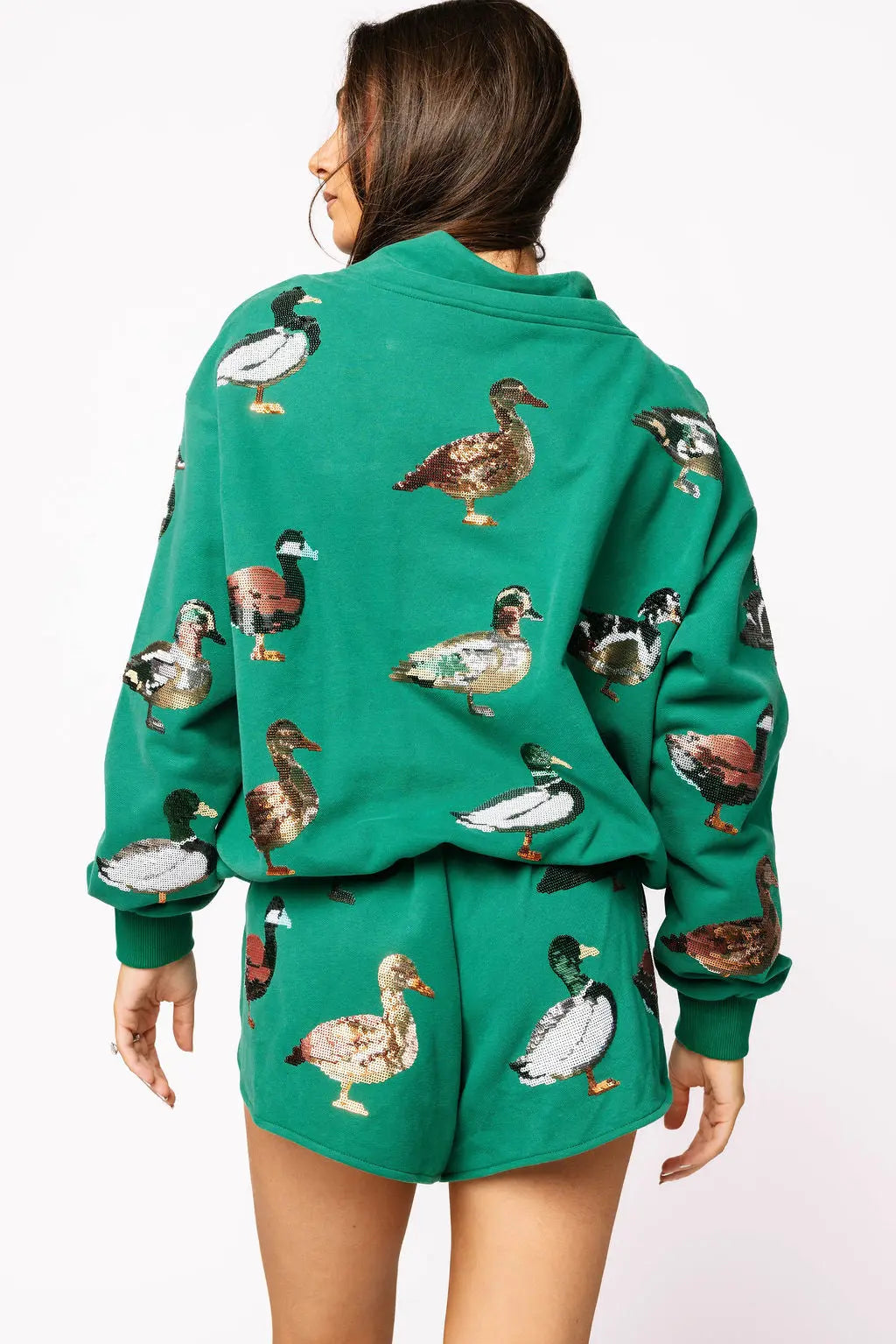 Dark Green Duck Mock Neck Sweatshirt Queen of Sparkles
