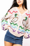 Beige Multi Zig Zag Duck Cardigan Queen of Sparkles