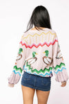 Beige Multi Zig Zag Duck Cardigan Queen of Sparkles