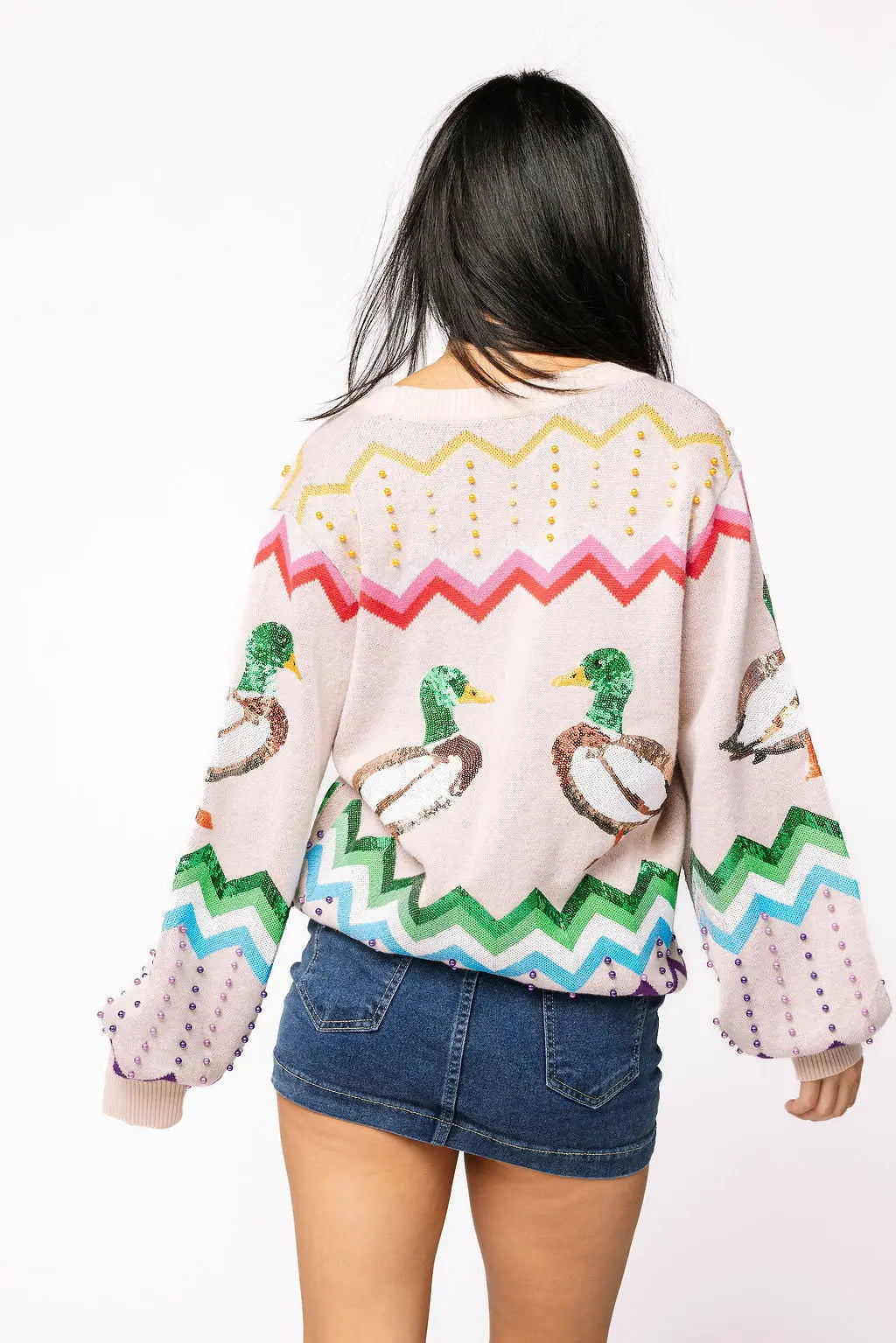 Beige Multi Zig Zag Duck Cardigan Queen of Sparkles