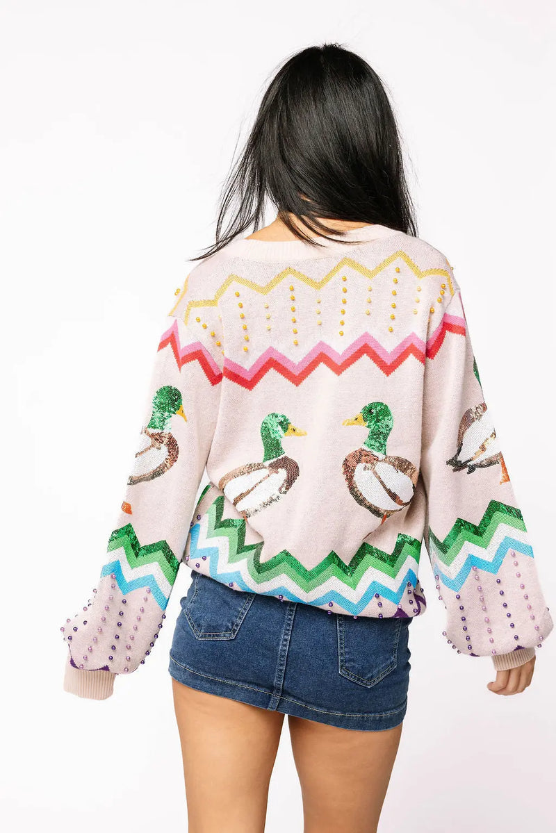 Beige Multi Zig Zag Duck Cardigan Queen of Sparkles