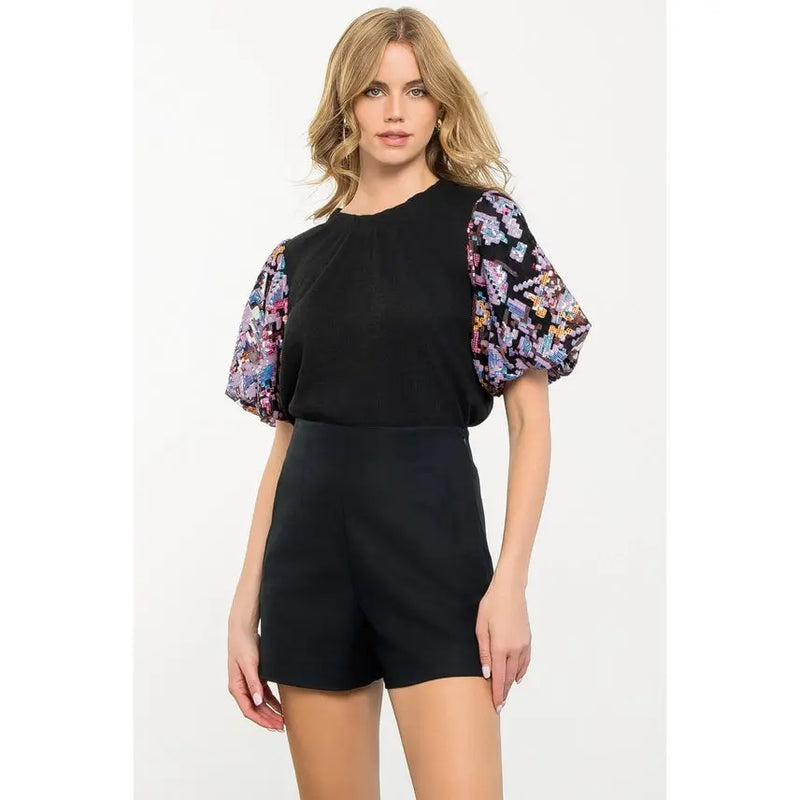 Sequin Puff Sleeve Knit Top THML