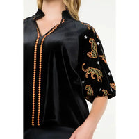 Velvet Puff Embroidered Sleeve Top THML