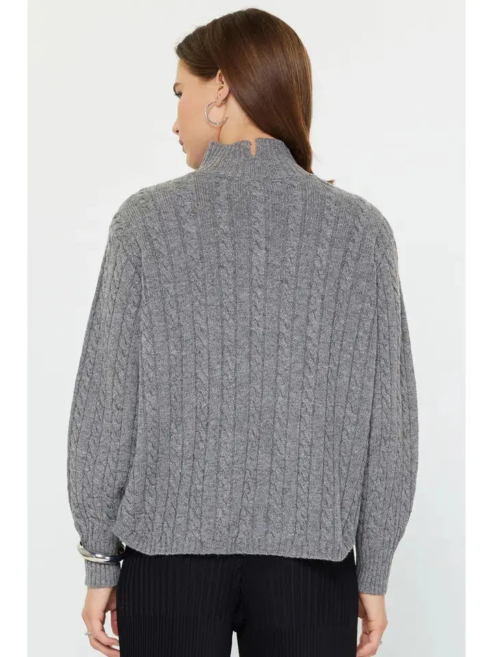 Wool Blend Cable Sweater - Grey Current Air