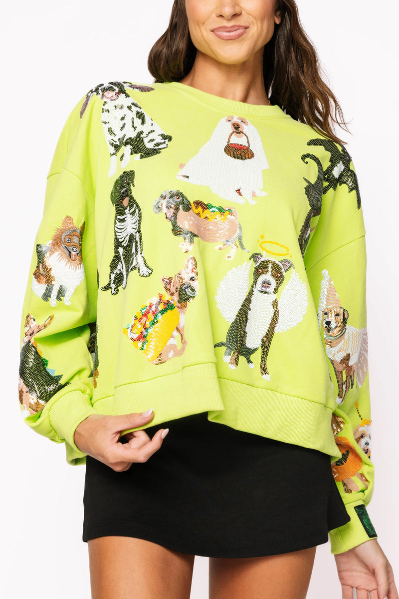 Lime Green Halloween Dogs Sweatshirt Queen of Sparkles