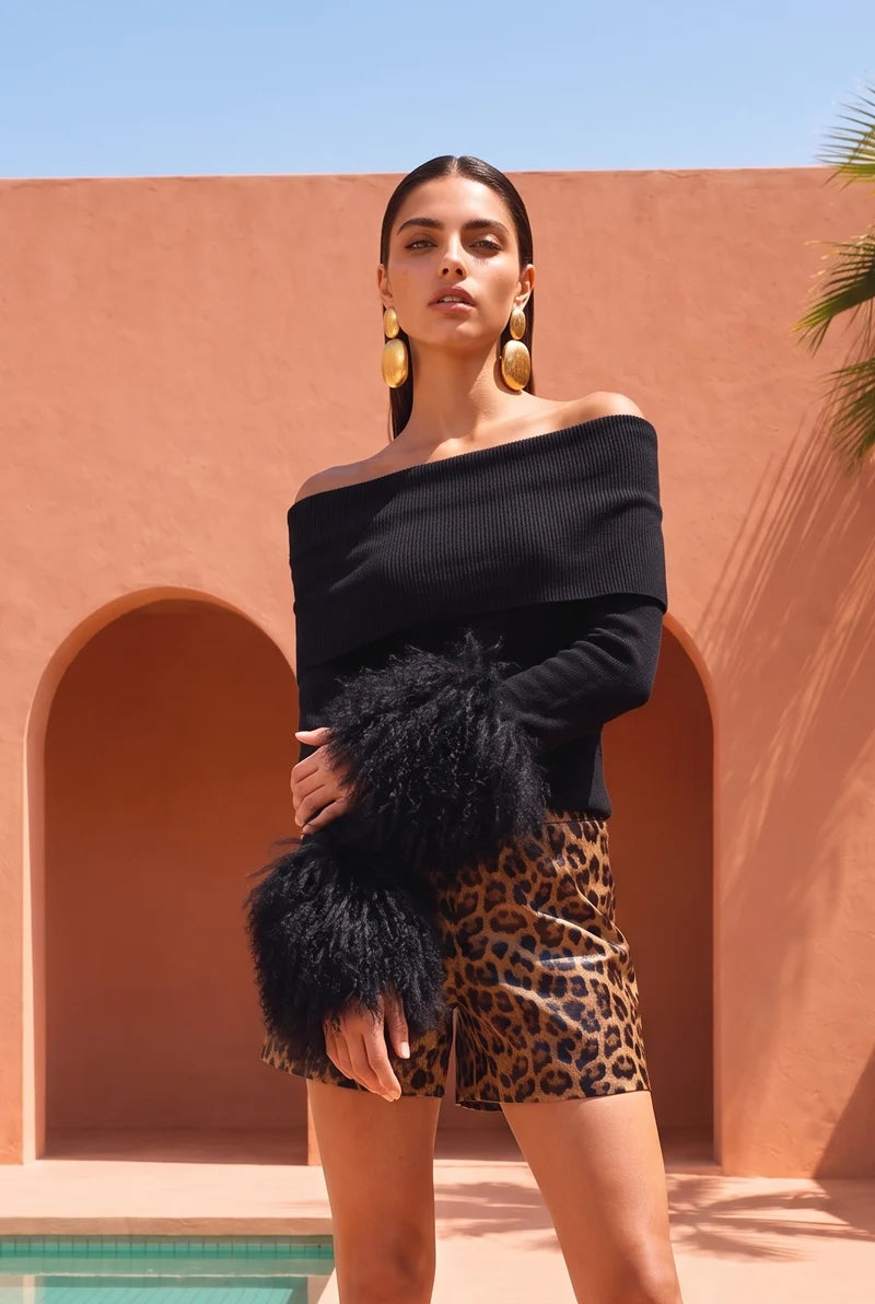 The Sundowner Mongolian Wool Off The Shoulder Top in Black