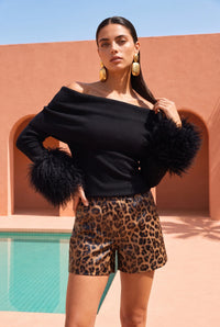 The Sundowner Mongolian Wool Off The Shoulder Top in Black