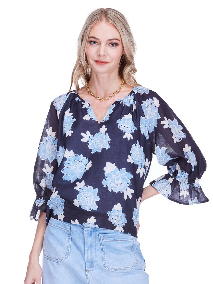 Midnight Floral Peasant Top