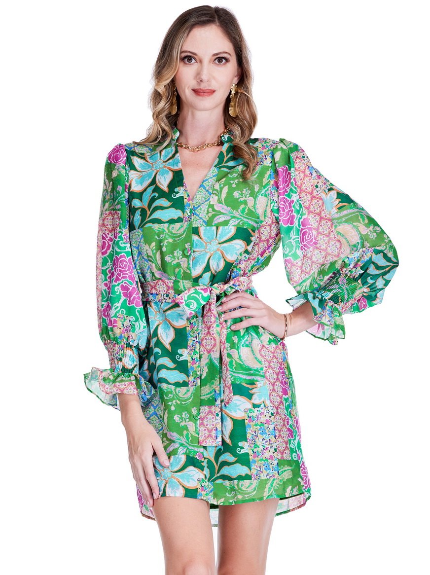 Garden Quilt Split V-Neck Dress