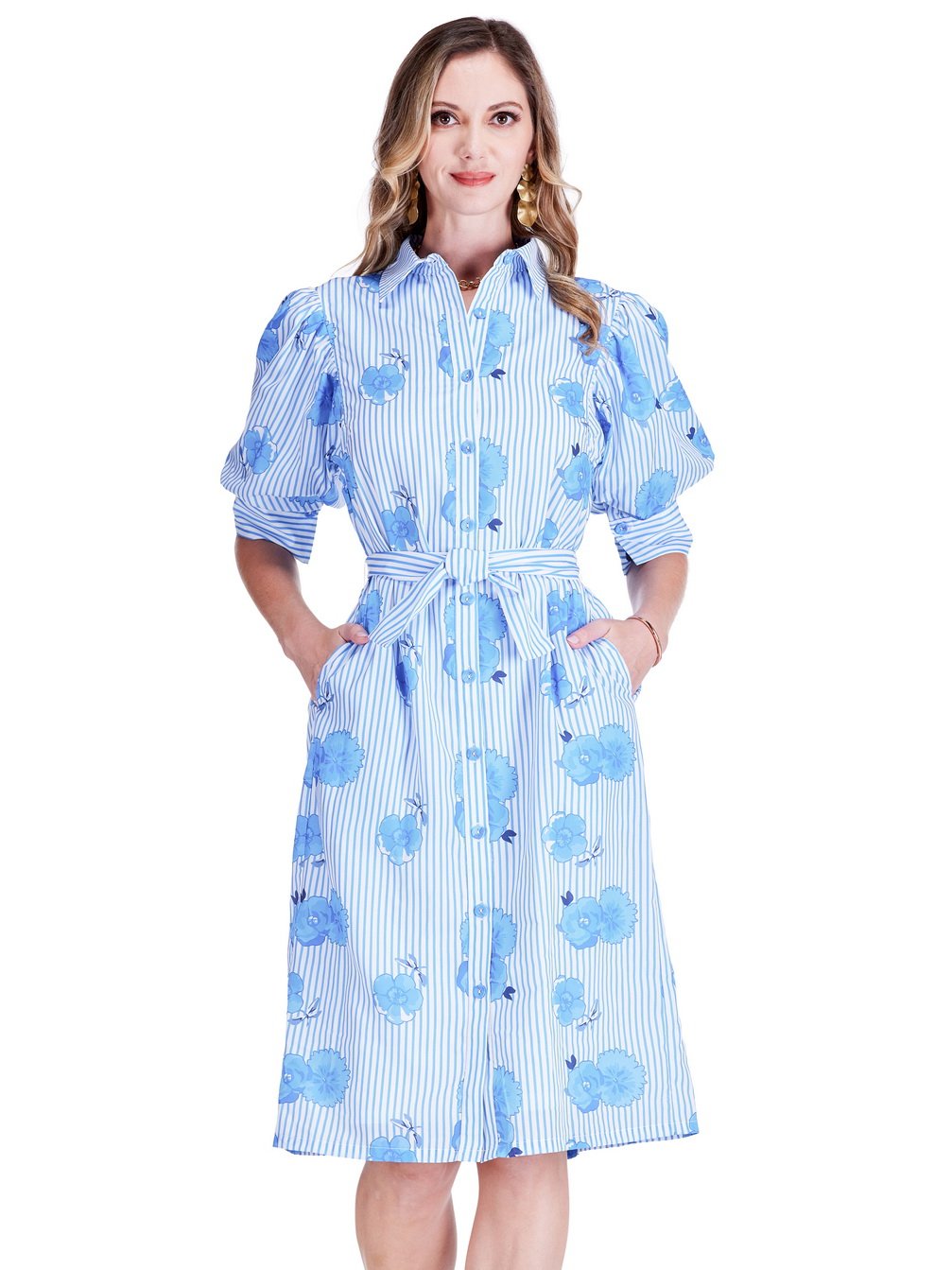 Bluebell Stripe Puff Sleeve Dress