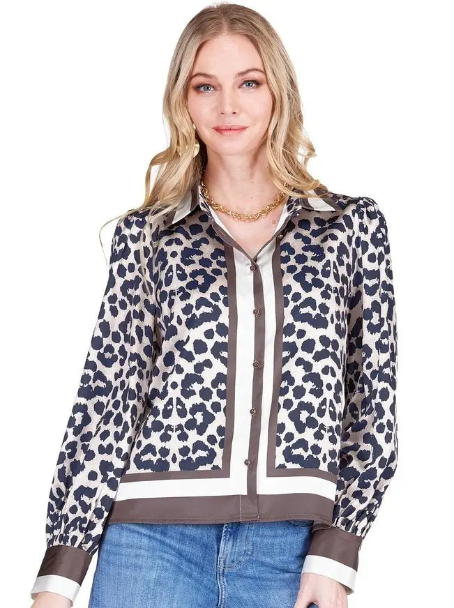 Leopard Border Blouse Jade Melody Tam