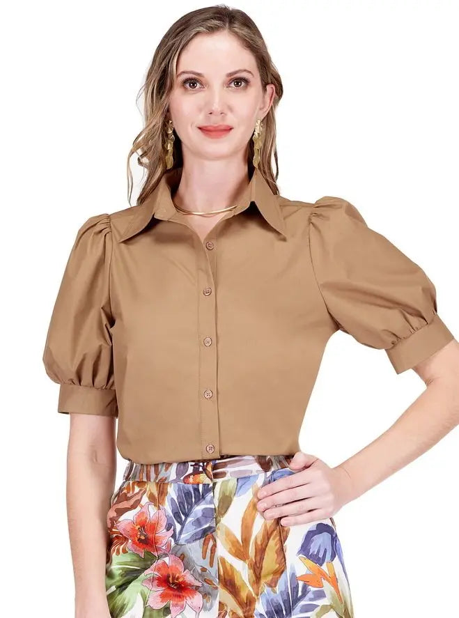 Camel Short Sleeve Blouse Jade Melody Tam
