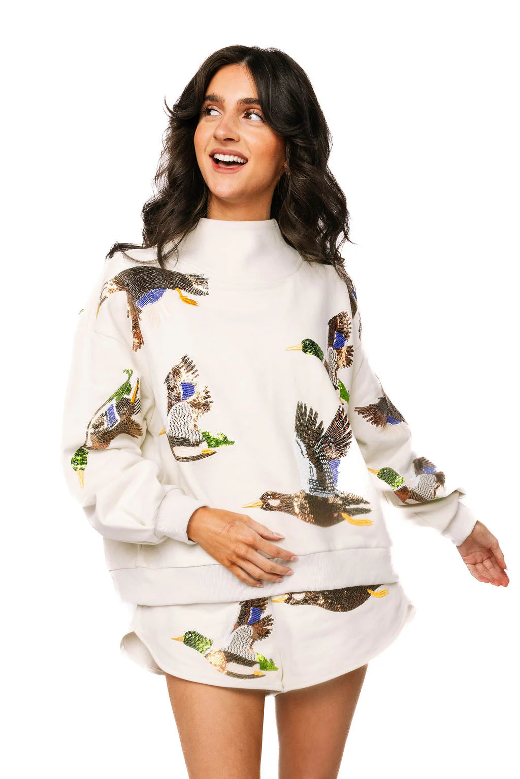 Ivory Flying Ducks Mock Neck Sweatshirt