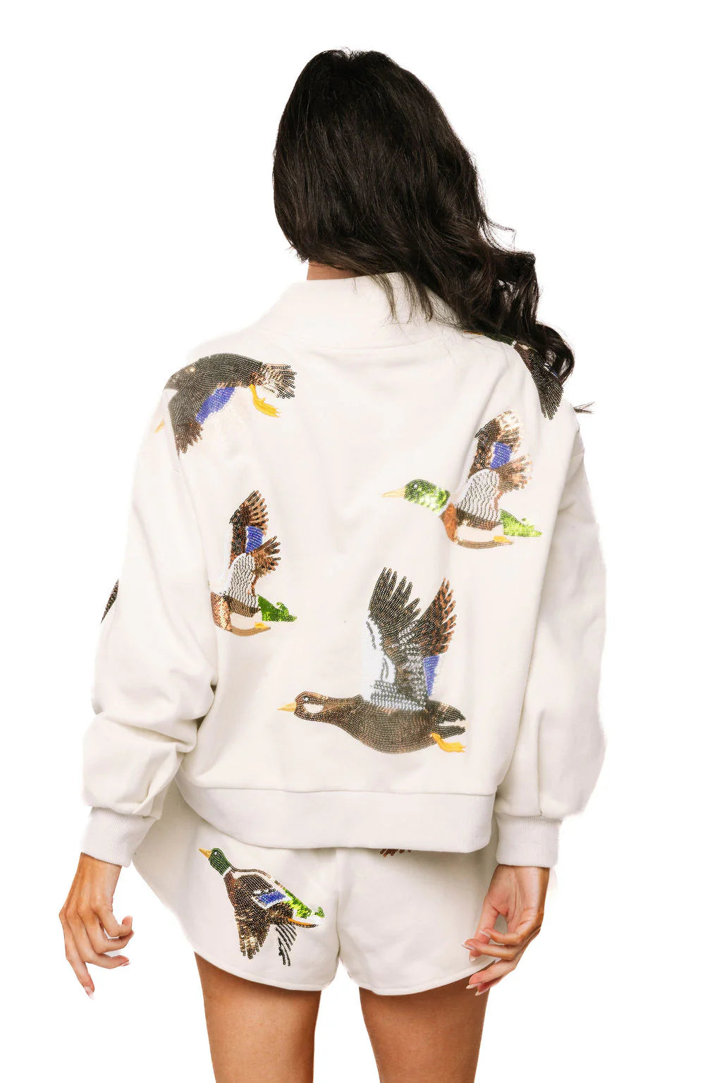 Ivory Flying Ducks Mock Neck Sweatshirt