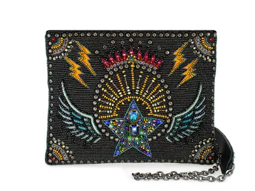 Mary Frances Starstruck Crossbody handbag featuring a star with wings and lightning bolt embellishments.