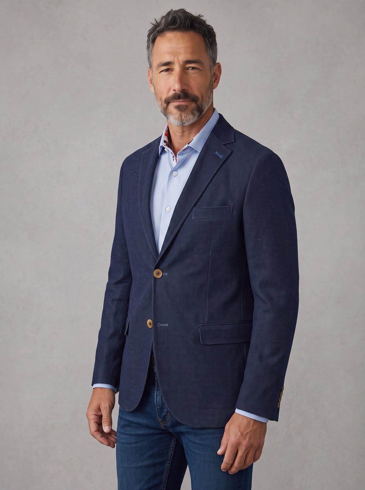 Terry Navy Denim Knit Sport Coat