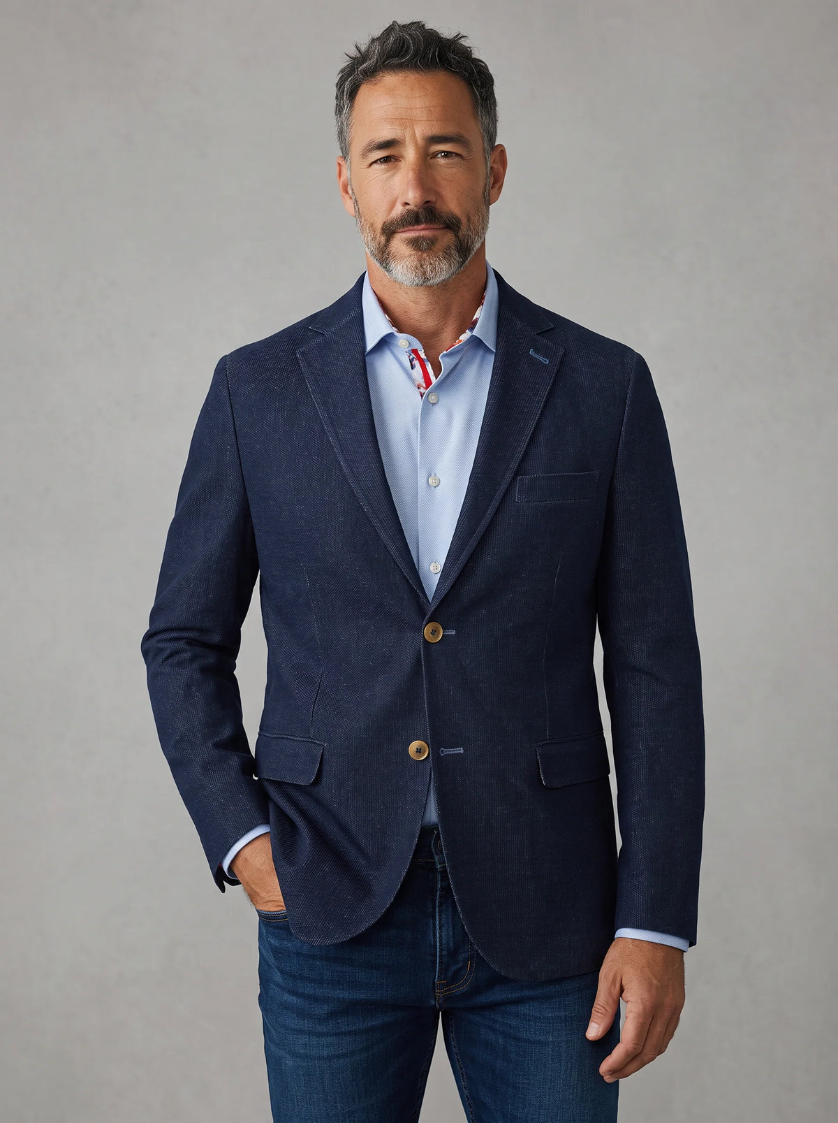 Terry Navy Denim Knit Sport Coat