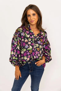 Floral Satin Puff Sleeve Top Karlie