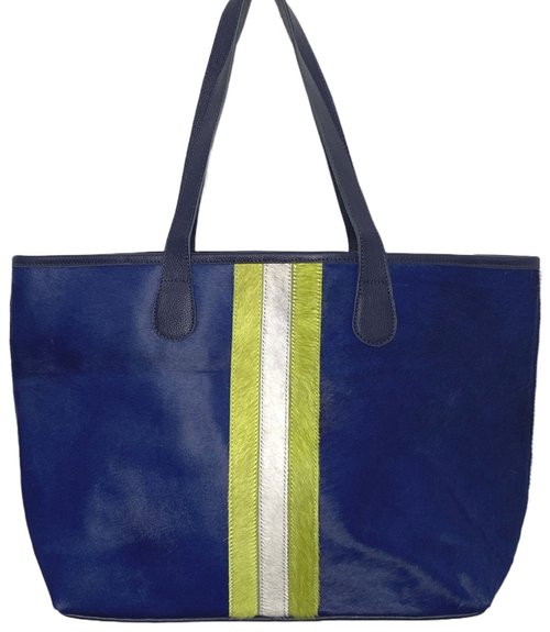 Navy and Neon Yellow Hyde Stripe Tote