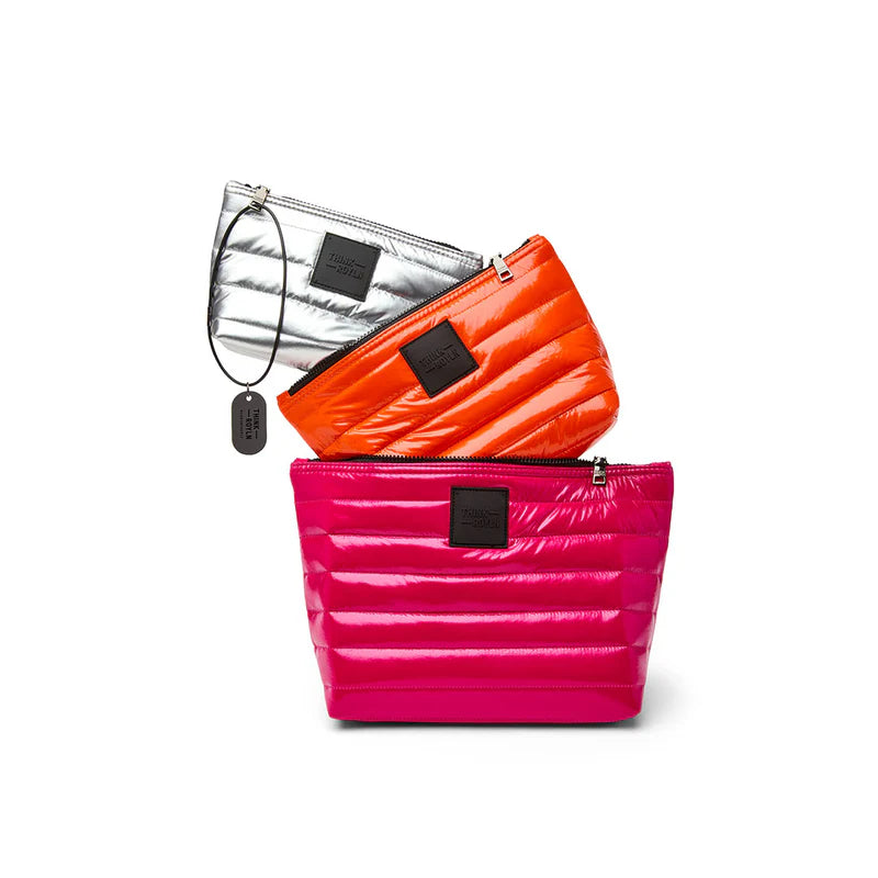 Travel Trio Organizational Pouches - Fuchsia, Orange & Silver Think Royln