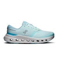 A light blue and white running shoe with a distinctive cloud-like sole, shown in a side profile on a white background.