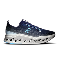 Blue and white running shoe on a white background