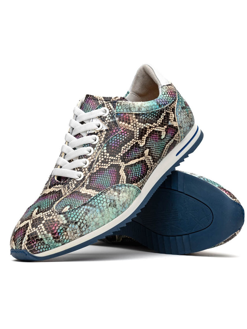 Peri Python Embossed Calfskin Sneakers Multi Blue