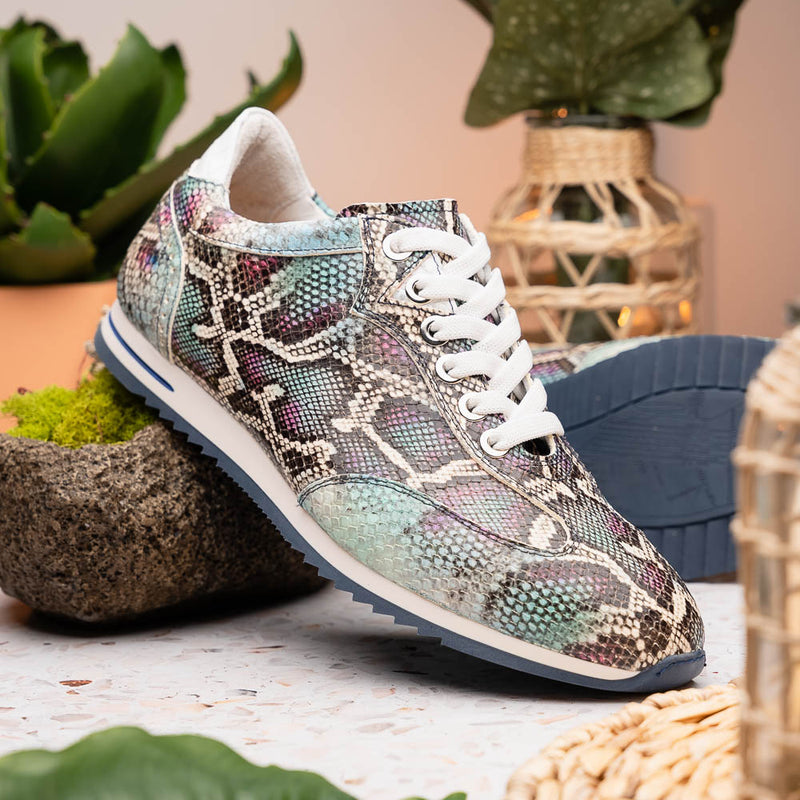 Peri Python Embossed Calfskin Sneakers Multi Blue