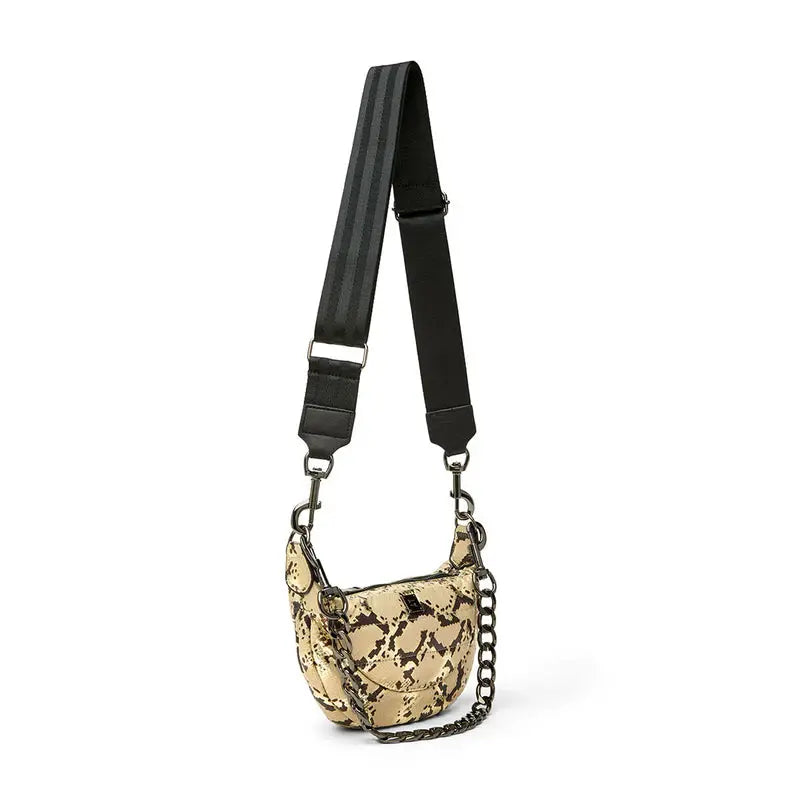Tiny Dancer Python Luxe crossbody bag styled with adjustable strap