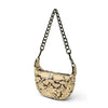 Close-up of Python Luxe hobo bag showing signature quilting and logo plate