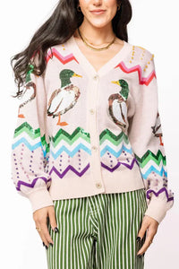 Beige Multi Zig Zag Duck Cardigan Queen of Sparkles