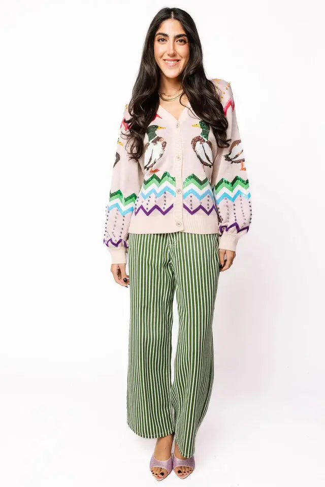 Beige Multi Zig Zag Duck Cardigan Queen of Sparkles